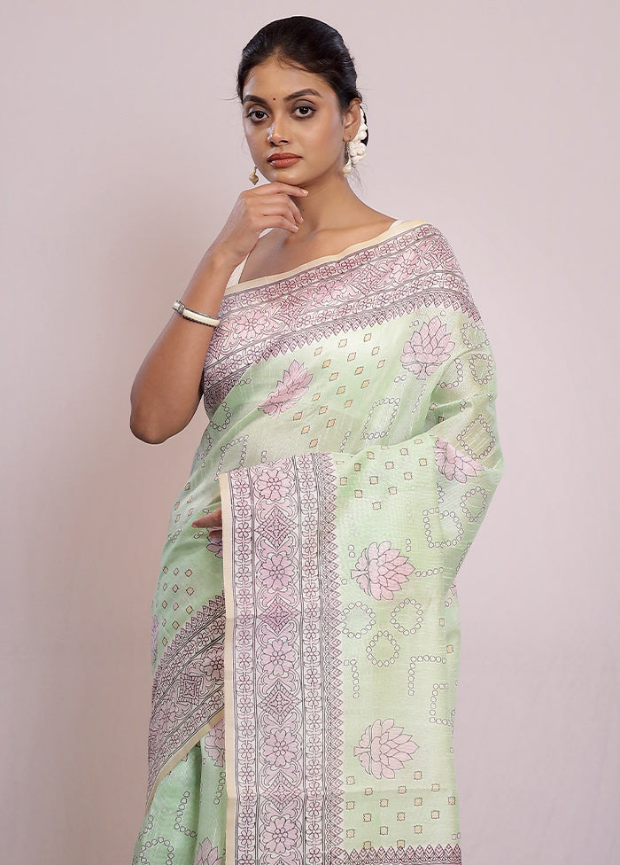 Green Cotton Saree With Blouse Piece - Indian Silk House Agencies