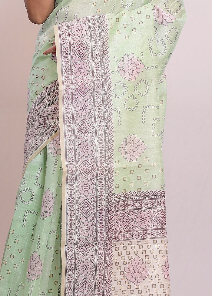 Green Cotton Saree With Blouse Piece - Indian Silk House Agencies