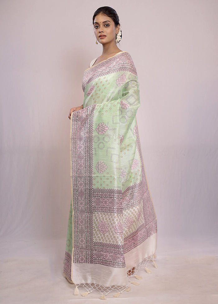 Green Cotton Saree With Blouse Piece - Indian Silk House Agencies