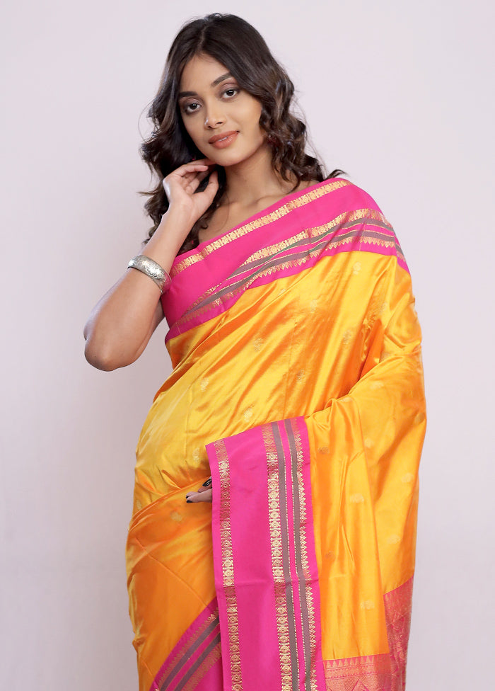 Yellow Kanjivaram Pure Silk Saree With Blouse Piece - Indian Silk House Agencies