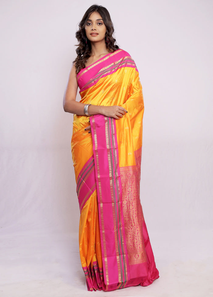 Yellow Kanjivaram Pure Silk Saree With Blouse Piece - Indian Silk House Agencies