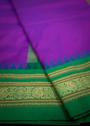 Purple Kanjivaram Pure Silk Saree With Blouse Piece - Indian Silk House Agencies