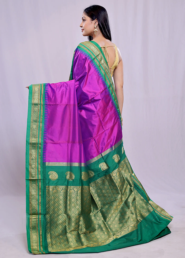 Purple Kanjivaram Pure Silk Saree With Blouse Piece - Indian Silk House Agencies