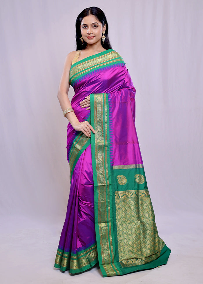 Purple Kanjivaram Pure Silk Saree With Blouse Piece - Indian Silk House Agencies