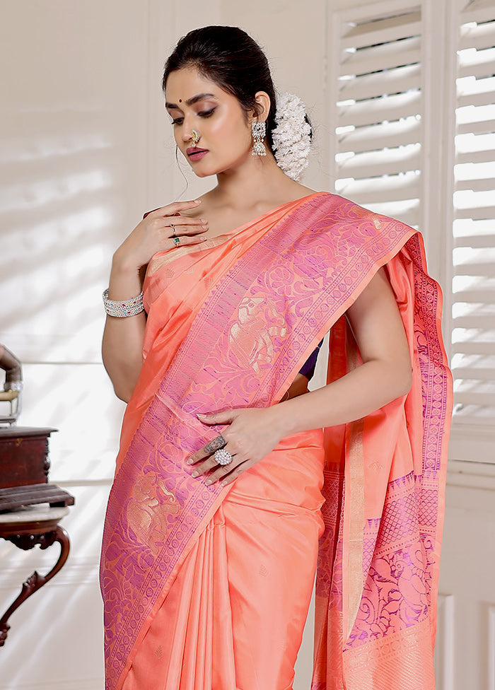 Rust Kanjivaram Pure Silk Saree With Blouse Piece - Indian Silk House Agencies