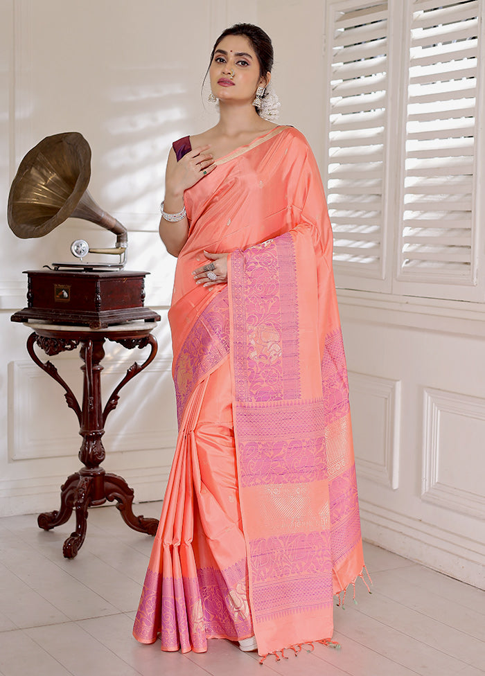 Rust Kanjivaram Pure Silk Saree With Blouse Piece - Indian Silk House Agencies