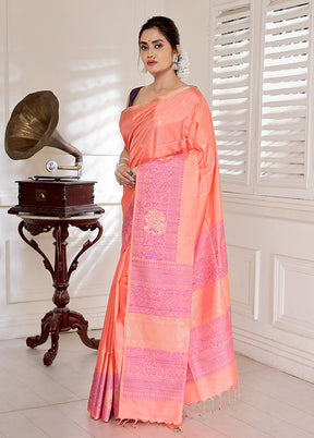 Rust Kanjivaram Pure Silk Saree With Blouse Piece - Indian Silk House Agencies