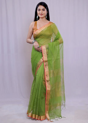 Green Pure Cotton Saree With Blouse Piece - Indian Silk House Agencies