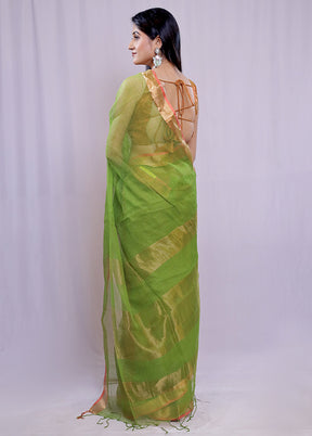 Green Pure Cotton Saree With Blouse Piece - Indian Silk House Agencies