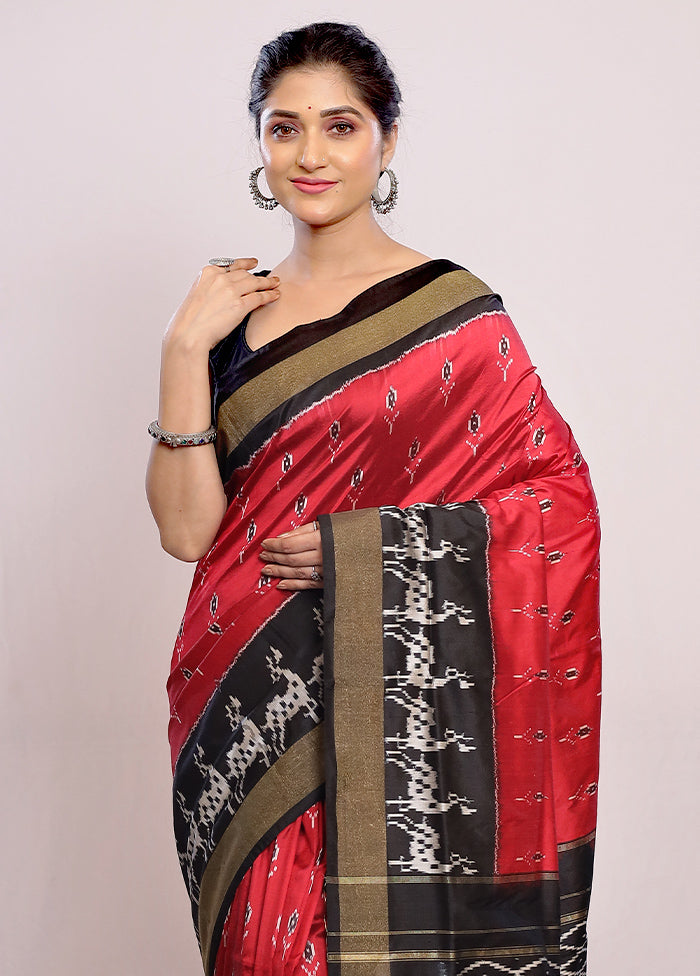 Red Ikkat Pure Silk Saree With Blouse Piece - Indian Silk House Agencies