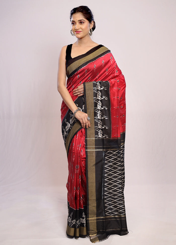 Red Ikkat Pure Silk Saree With Blouse Piece - Indian Silk House Agencies