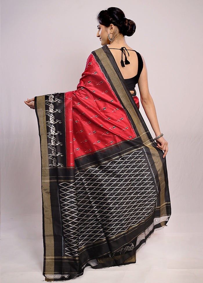 Red Ikkat Pure Silk Saree With Blouse Piece - Indian Silk House Agencies