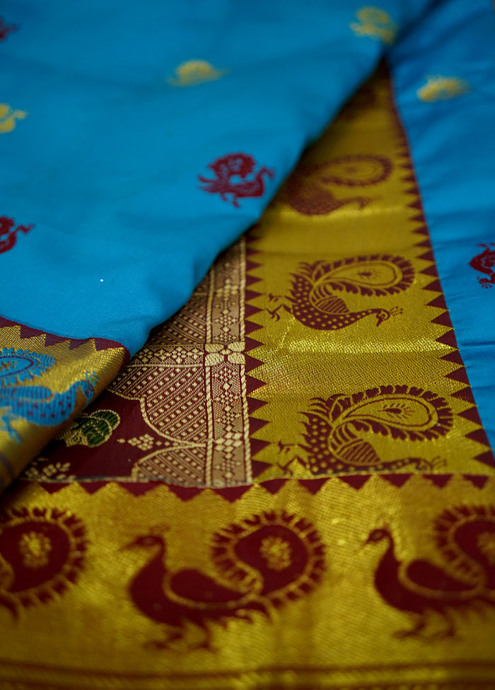 Blue Dupion Silk Saree With Blouse Piece - Indian Silk House Agencies