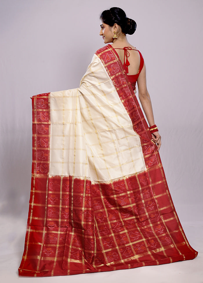 Cream Ikkat Pure Silk Saree With Blouse Piece - Indian Silk House Agencies