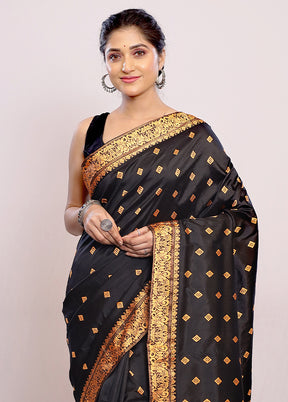 Black Assam Pure Silk Saree With Blouse Piece - Indian Silk House Agencies