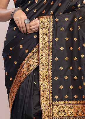 Black Assam Pure Silk Saree With Blouse Piece - Indian Silk House Agencies