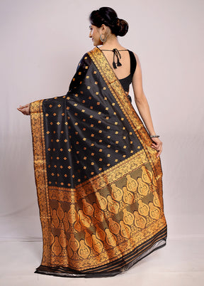 Black Assam Pure Silk Saree With Blouse Piece - Indian Silk House Agencies