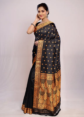 Black Assam Pure Silk Saree With Blouse Piece - Indian Silk House Agencies