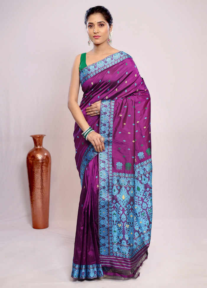 Purple Assam Pure Silk Saree With Blouse Piece - Indian Silk House Agencies