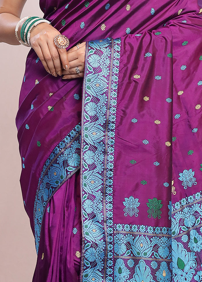 Purple Assam Pure Silk Saree With Blouse Piece - Indian Silk House Agencies