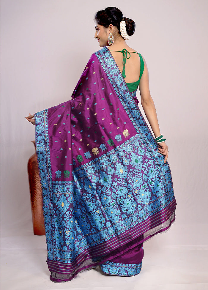 Purple Assam Pure Silk Saree With Blouse Piece - Indian Silk House Agencies