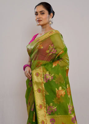 Green Organza Saree With Blouse Piece - Indian Silk House Agencies