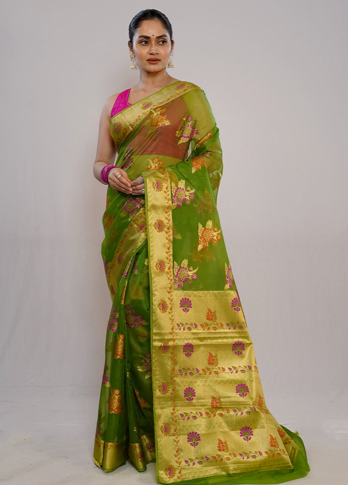 Green Organza Saree With Blouse Piece - Indian Silk House Agencies