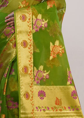 Green Organza Saree With Blouse Piece - Indian Silk House Agencies