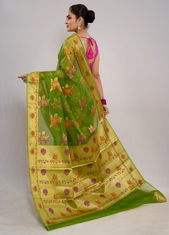 Green Organza Saree With Blouse Piece - Indian Silk House Agencies