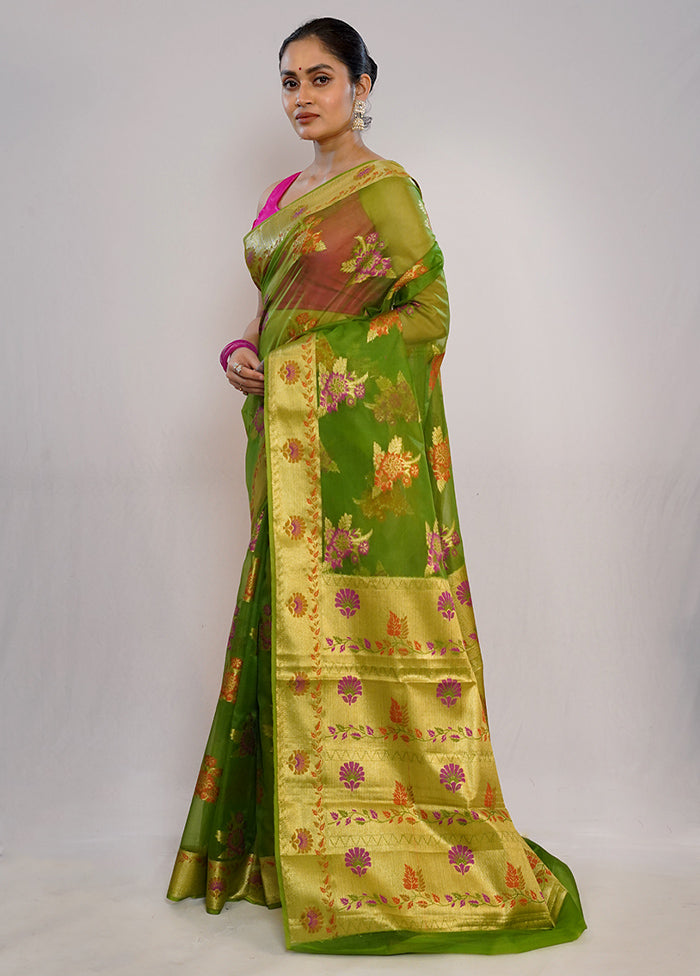 Green Organza Saree With Blouse Piece - Indian Silk House Agencies