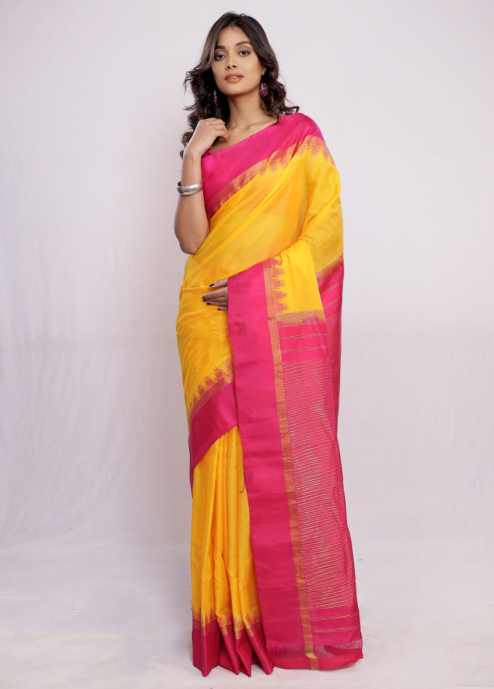Yellow Gadwal Pure Silk Saree Without Blouse Piece - Indian Silk House Agencies