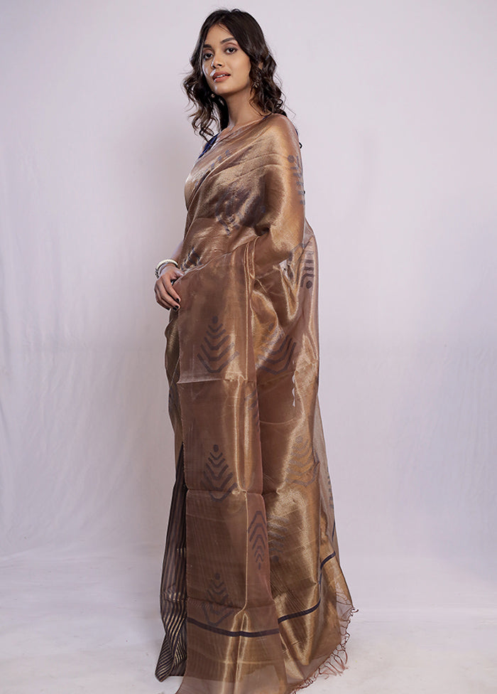 Gold Tussar Pure Silk Saree With Blouse Piece - Indian Silk House Agencies