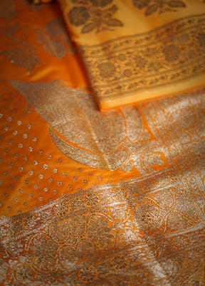 Yellow Banarasi Silk Saree With Blouse Piece - Indian Silk House Agencies