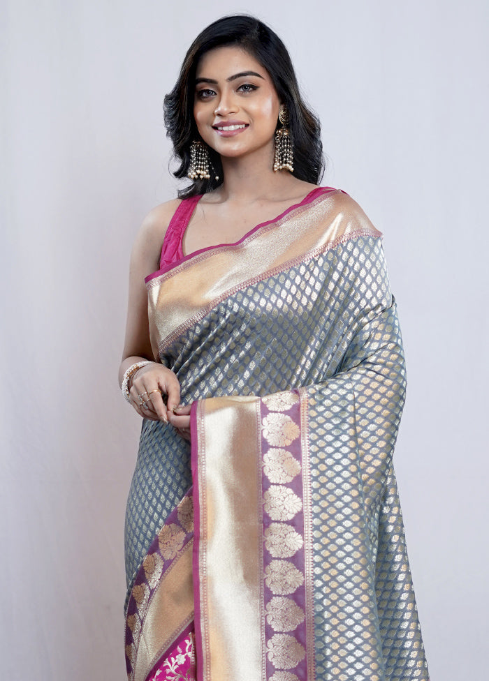 Grey Uppada Silk Saree With Blouse Piece - Indian Silk House Agencies