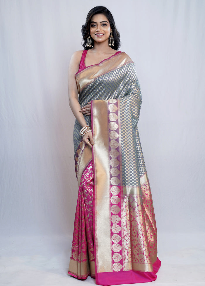 Grey Uppada Silk Saree With Blouse Piece - Indian Silk House Agencies