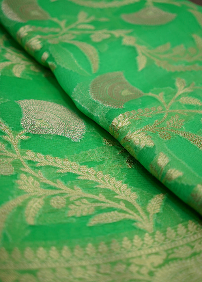 Green Kora Silk Saree With Blouse Piece - Indian Silk House Agencies