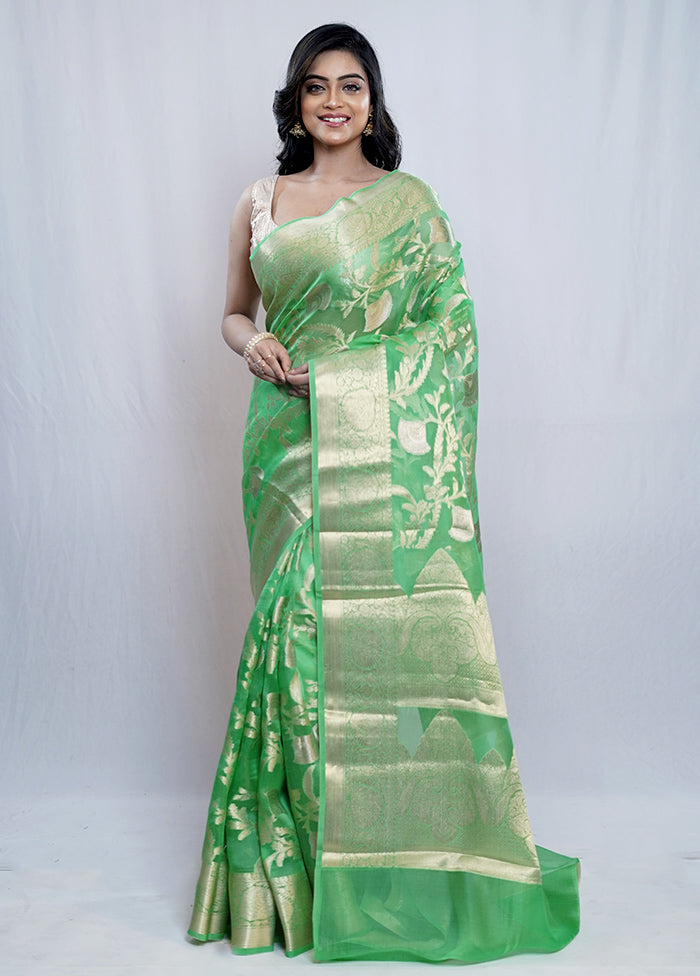 Green Kora Silk Saree With Blouse Piece - Indian Silk House Agencies