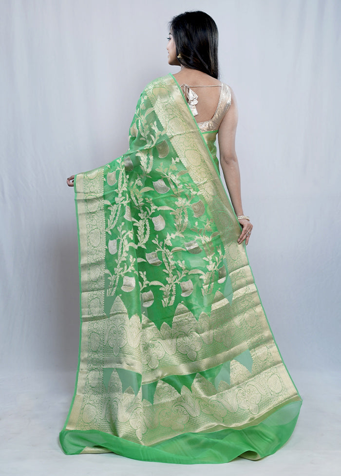 Green Kora Silk Saree With Blouse Piece - Indian Silk House Agencies