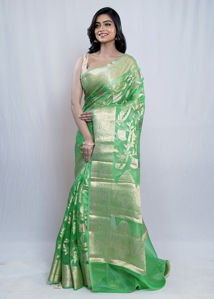 Green Kora Silk Saree With Blouse Piece - Indian Silk House Agencies