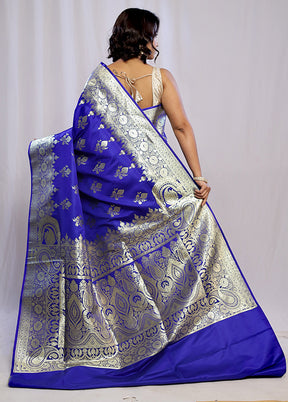 Blue Banarasi Silk Saree With Blouse Piece - Indian Silk House Agencies