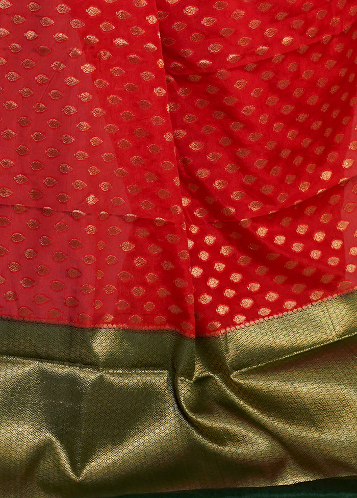 Red Dupion Silk Saree With Blouse Piece - Indian Silk House Agencies