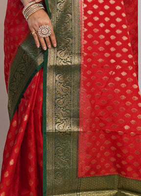 Red Dupion Silk Saree With Blouse Piece - Indian Silk House Agencies