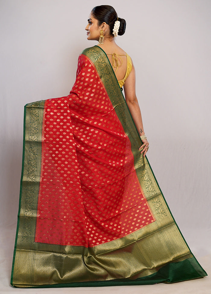 Red Dupion Silk Saree With Blouse Piece - Indian Silk House Agencies