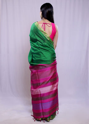 Green Dupion Silk Saree With Blouse Piece - Indian Silk House Agencies