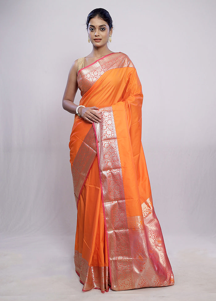 Rust Kanjivaram Silk Saree With Blouse Piece - Indian Silk House Agencies