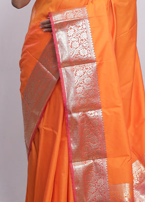 Rust Kanjivaram Silk Saree With Blouse Piece - Indian Silk House Agencies