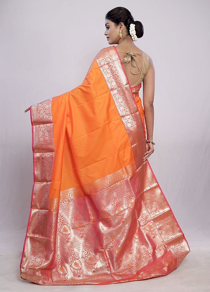 Rust Kanjivaram Silk Saree With Blouse Piece - Indian Silk House Agencies