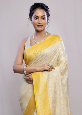 Cream Dupion Silk Saree With Blouse Piece - Indian Silk House Agencies