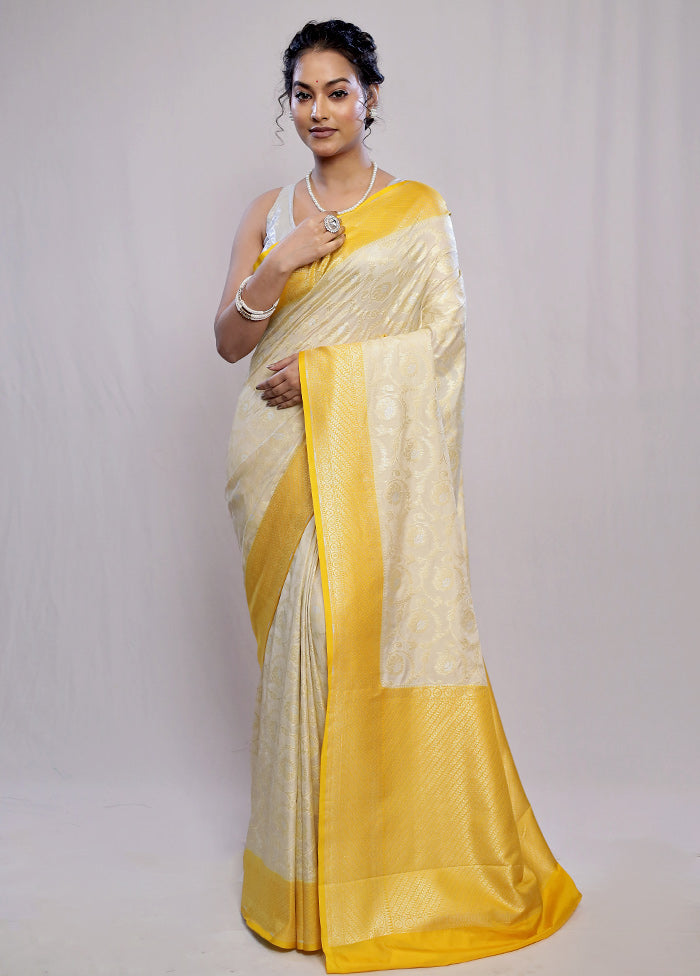 Cream Dupion Silk Saree With Blouse Piece - Indian Silk House Agencies