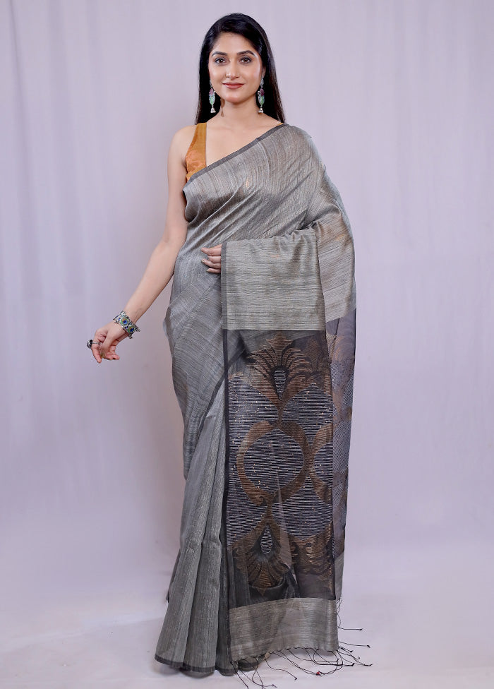 Grey Matka Pure Silk Saree With Blouse Piece - Indian Silk House Agencies